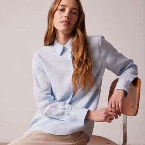 New Ted Baker Blue linen Button Down Top shirt